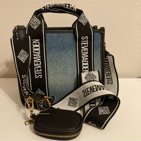 NWT Steve Madden Denim Bwebber Satchel Crossbody Handle Bag with Change Purse - Picture 11 of 16